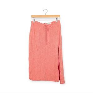 Matthew Bruch Orange Coral Linen Drawstring Midi Skirt Size 4